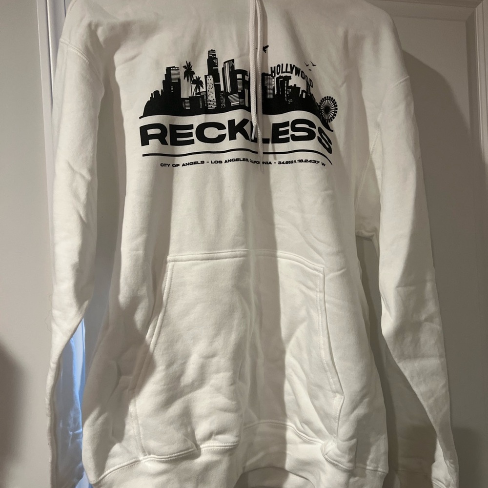 RECKLESS White Graphic Hoodie Men’s Medium Brand New